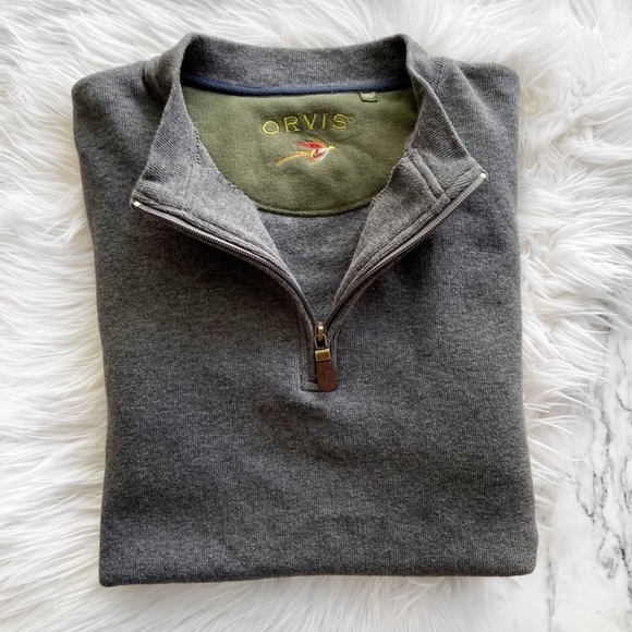 ORVIS men gray zip up gray sweater - Picture 3 of 5